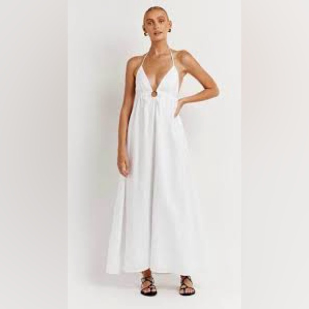 ELLEN WHITE LINEN HALTER MID- small